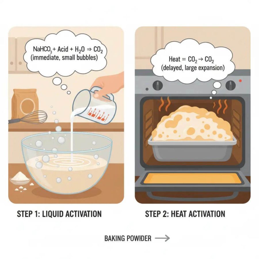 Double acting baking powder packaging with pinholes