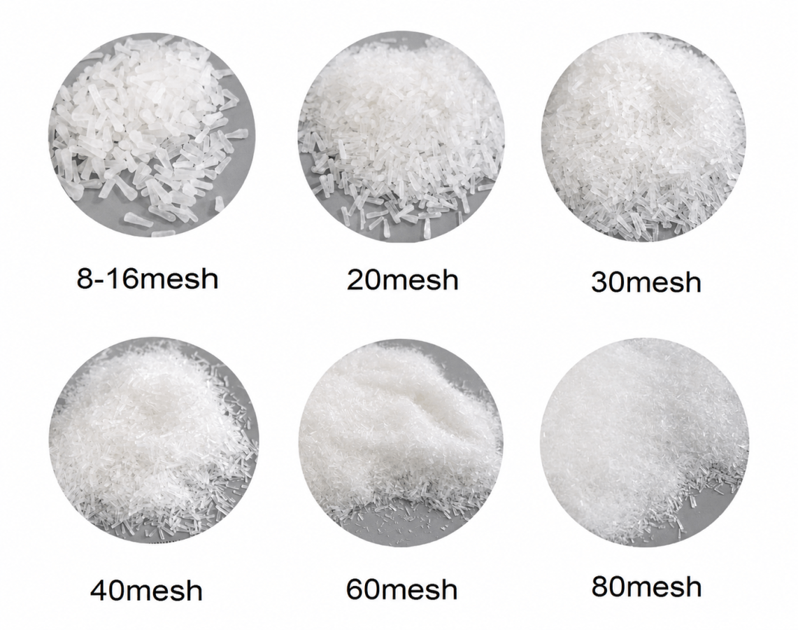 MSG crystals in different mesh sizes