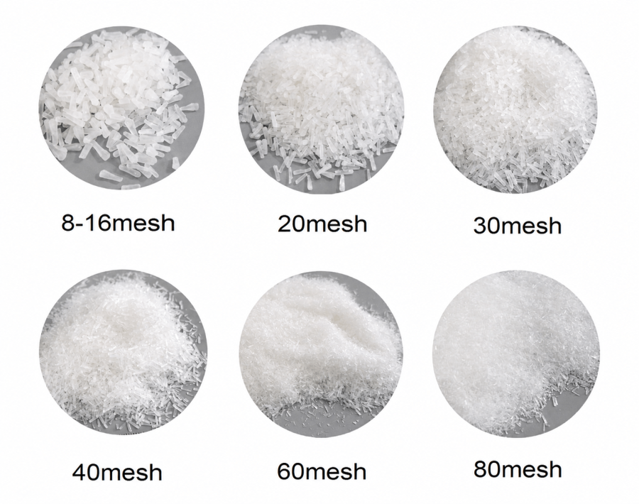 MSG crystals in different mesh sizes